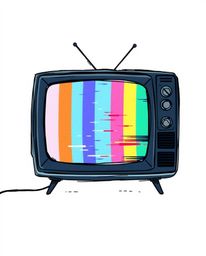 A refined, retro-style hand-drawn sketchnote depicts a graceful TV screen showcasing RGB-separated glitch static. This elegan
