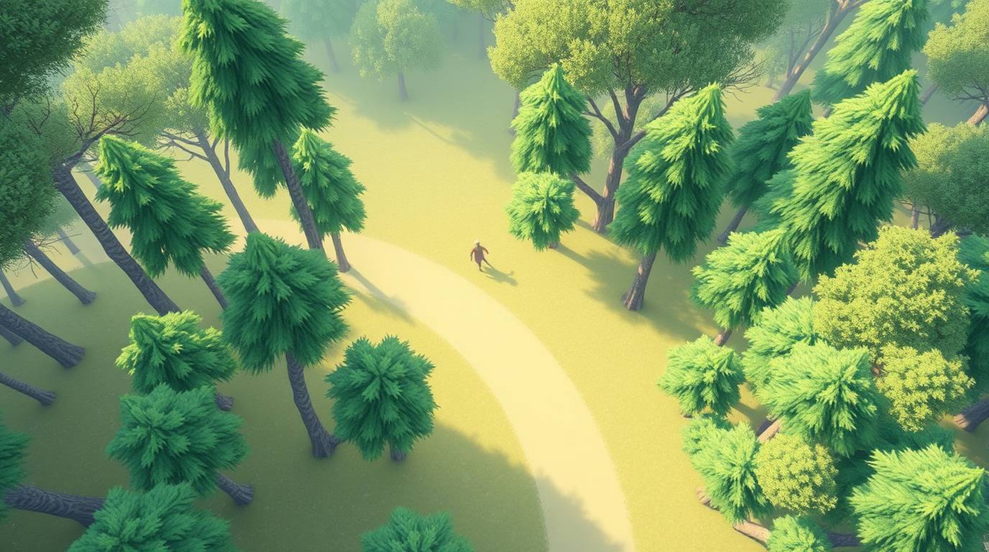 Experience a gentle and soothing chase scene through a looping forest background, viewed from a top-down perspective. The sof