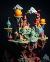 Discover a vibrant, fantastical kingdom where colorful floating islands and clay castles dominate the landscape. Experience
