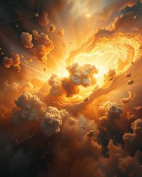 Witness the breathtaking collision of galaxies in a vibrant cosmic explosion. This artwork, rendered in a classic oil paintin