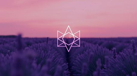 This geometric logo, inspired by a lavender field bathed in a dreamy pink sky, utilizes clean lines and balanced shapes to ac