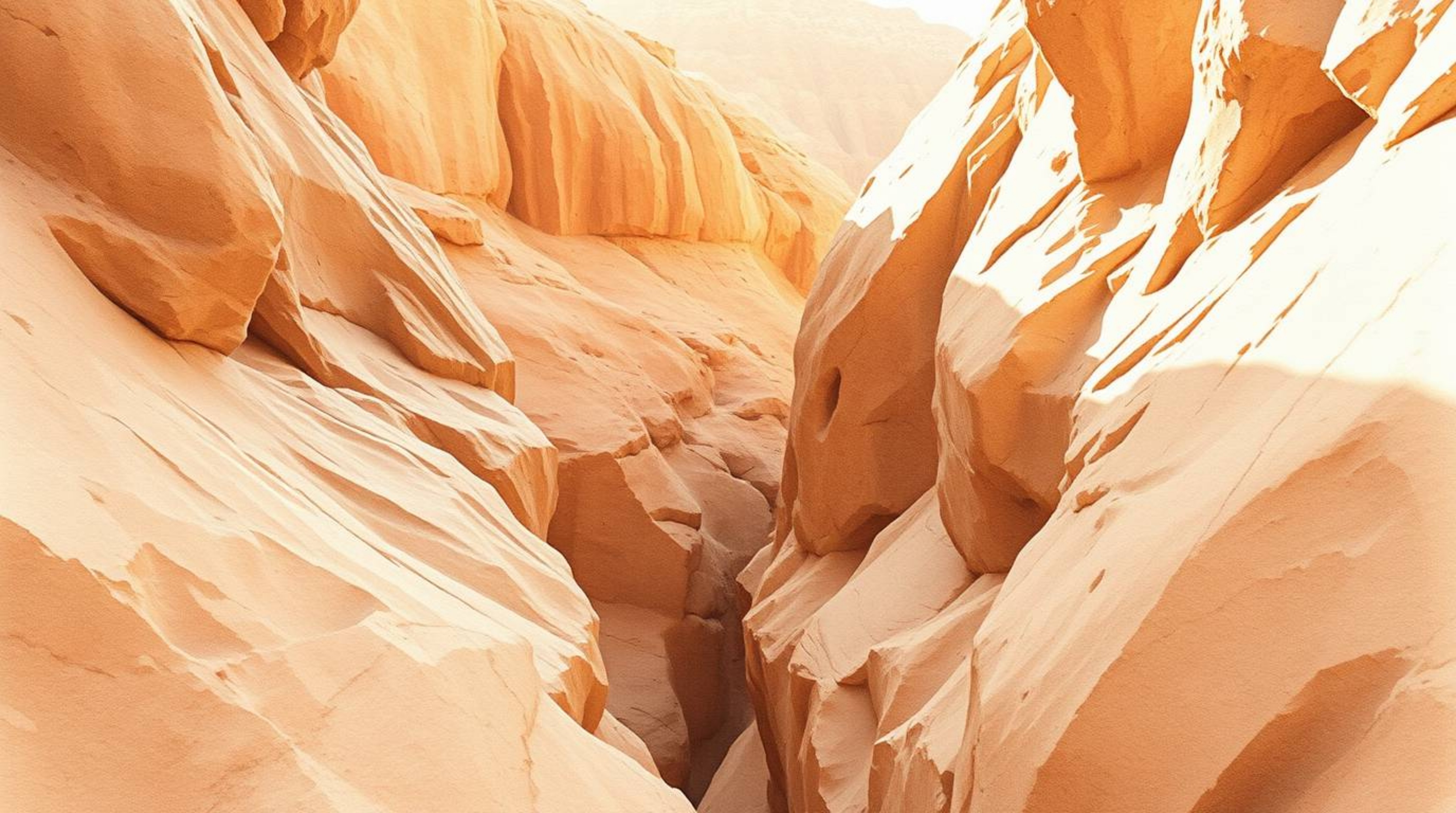 A captivating watercolor painting depicting a rocky canyon bathed in warm sunset hues.  The artwork features natural earth to
