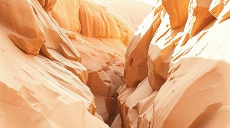 A captivating watercolor painting depicting a rocky canyon bathed in warm sunset hues.  The artwork features natural earth to