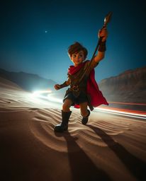 Embark on a thrilling desert adventure with a brave, Disney-style hero. Experience stunning long exposure photography, captur