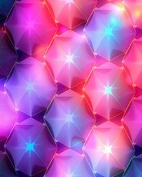 An ethereal and spiritual image showcasing a vibrant, seamless geometric pattern of hexagons and triangles.  The design featu