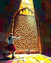 Explore a dynamic digital painting showcasing historically accurate and intricately detailed Islamic geometric patterns carve