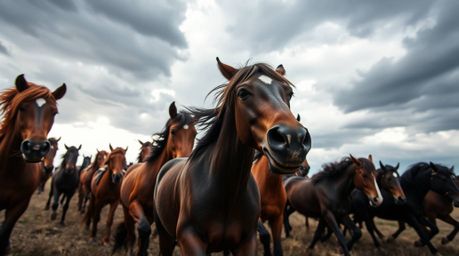 Experience the raw power and beauty of a herd of wild horses thundering across the landscape.  This breathtaking footage capt