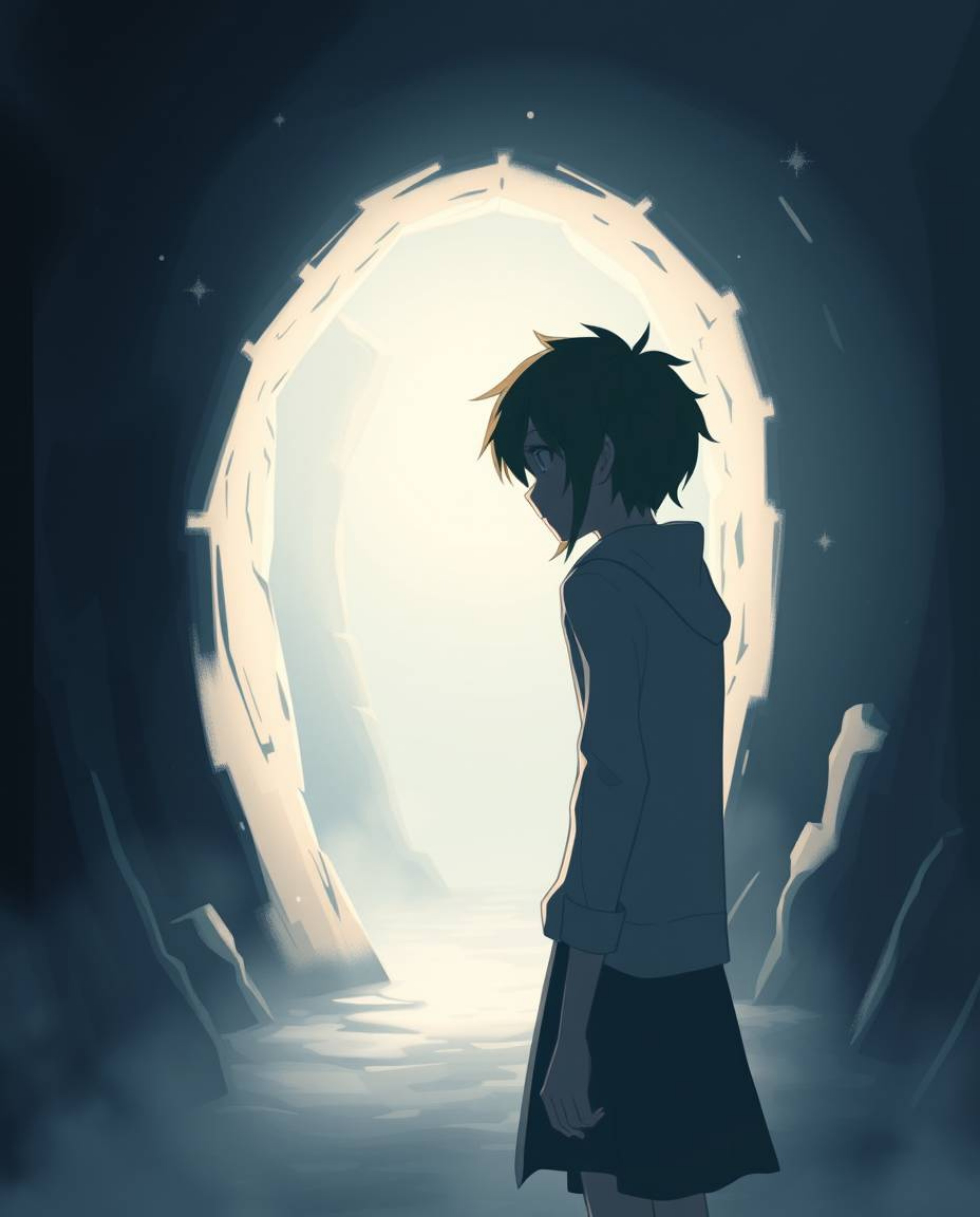 A captivating image in the style of Isekai anime.  A character with expressive features stands at the edge of a tunnel, their