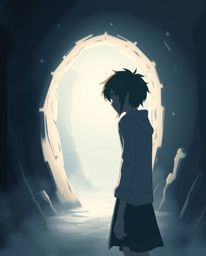 A captivating image in the style of Isekai anime.  A character with expressive features stands at the edge of a tunnel, their