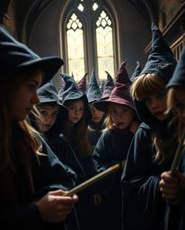 Explore a captivating close-up shot capturing a magical school brimming with young wizards. This image showcases strong, hard