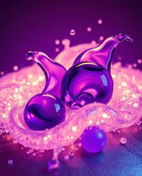 Experience the mesmerizing beauty of glassy fluid 3D shapes in constant motion, enveloped by a captivating cloud of glowing p