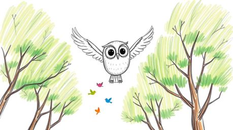 Experience the heartwarming tale of a wise, blind owl depicted in a charming, hand-drawn Pixar-style sketch. This gentle owl,