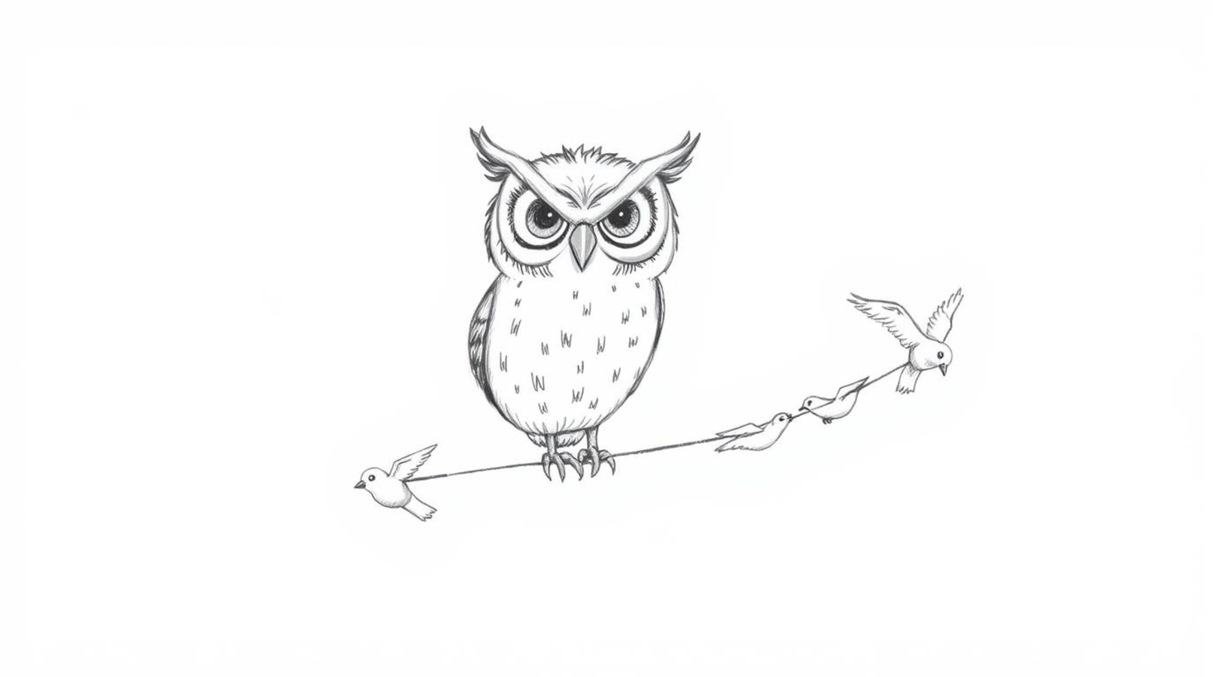 A captivating hand-drawn sketch depicts a blind owl, rendered in a textured pencil style inspired by Pixar, set against a pri
