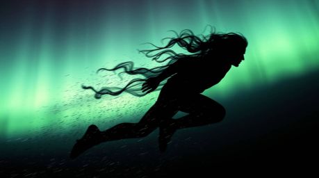 Experience the captivating energy of dynamic motion rendered in intense jet black, inspired by the mesmerizing aurora boreali