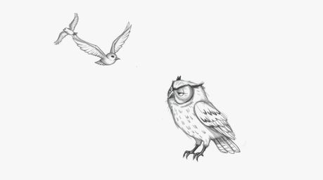 A heartwarming hand-drawn sketch in the style of Pixar, depicting a blind owl with subtly detailed feathers teaching a group 
