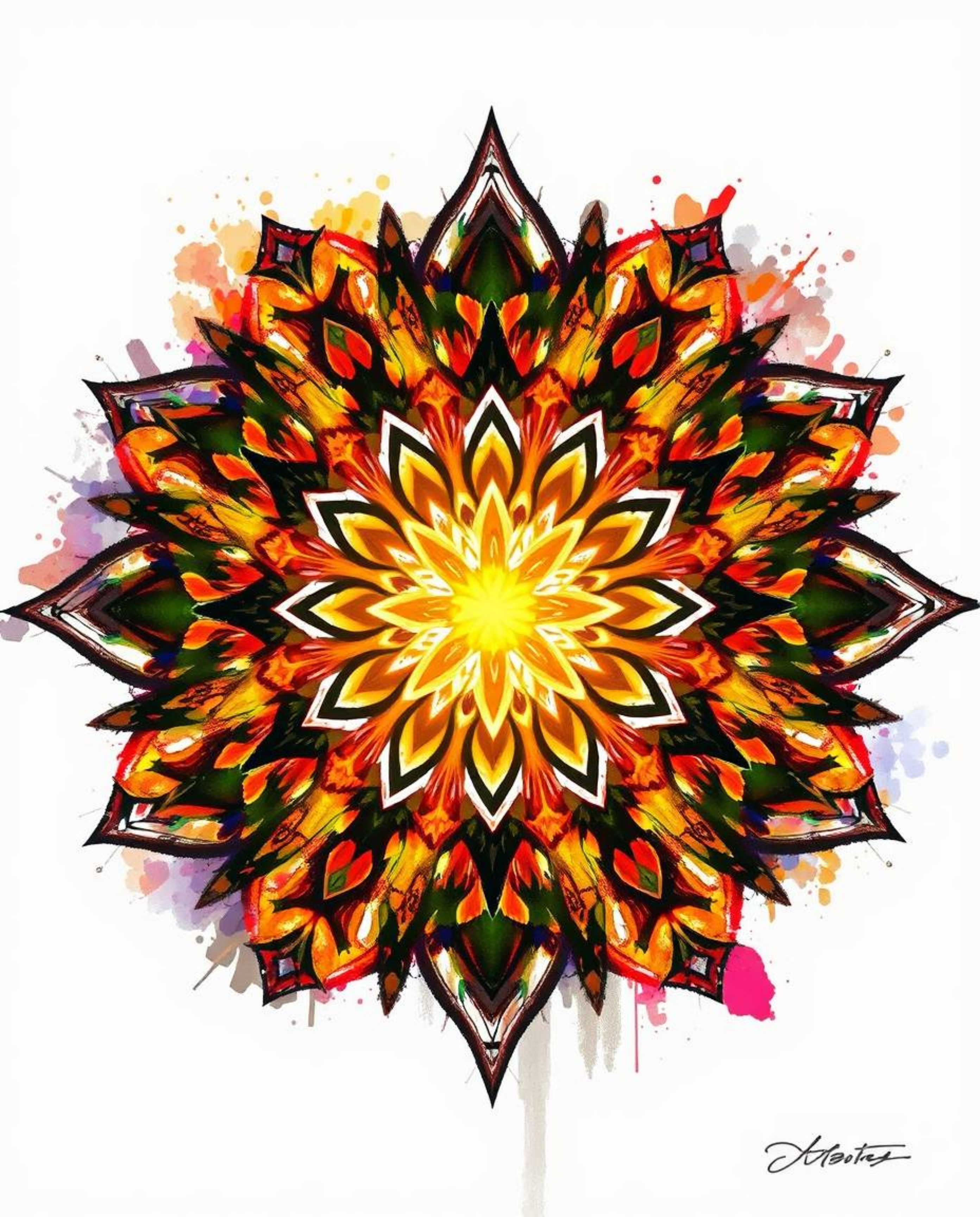 Discover stunning digital sketches of geometric floral mandalas.  These vibrant, symmetric designs feature warm golden glows,
