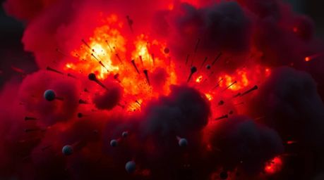 A stunning close-up depicts a Wild West TNT explosion rendered in rich burgundy and deep blue hues.  The image showcases intr