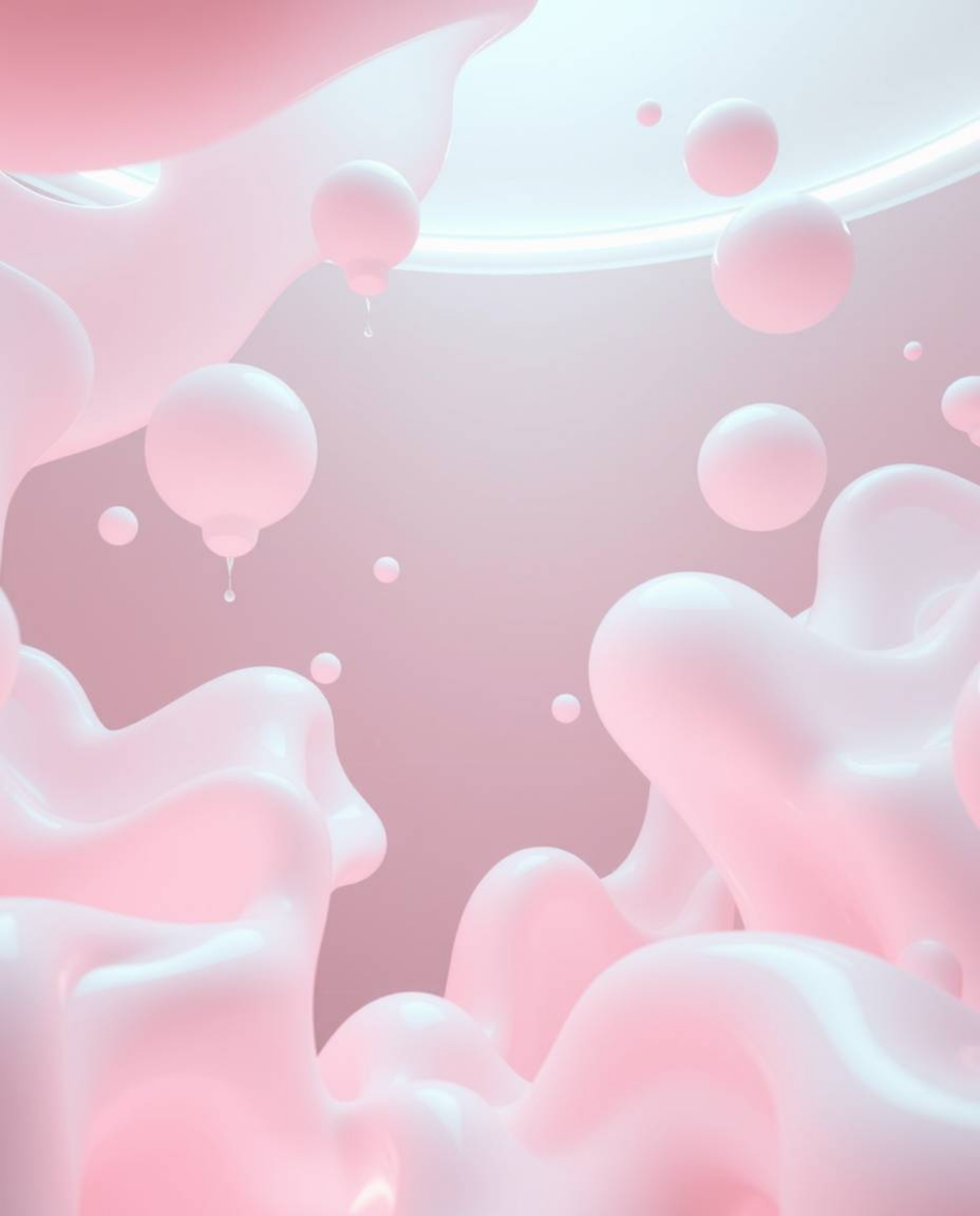 Immerse yourself in an ethereal, futuristic sci-fi scene featuring abstract 3D liquid forms rendered in captivating pastel co