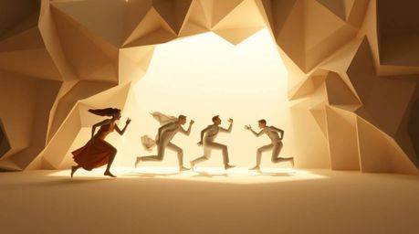 Experience a thrilling chase scene brought to life in an intricate origami style animation. This animation features exaggerat