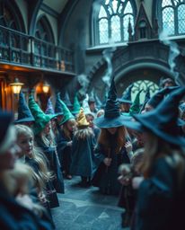 Explore a captivating world within a magical school filled with young wizards.  This image, rendered in a macro close-up, sho