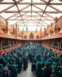 Immerse yourself in the enchanting world of a magical school for young wizards, captured through precise architectural color 