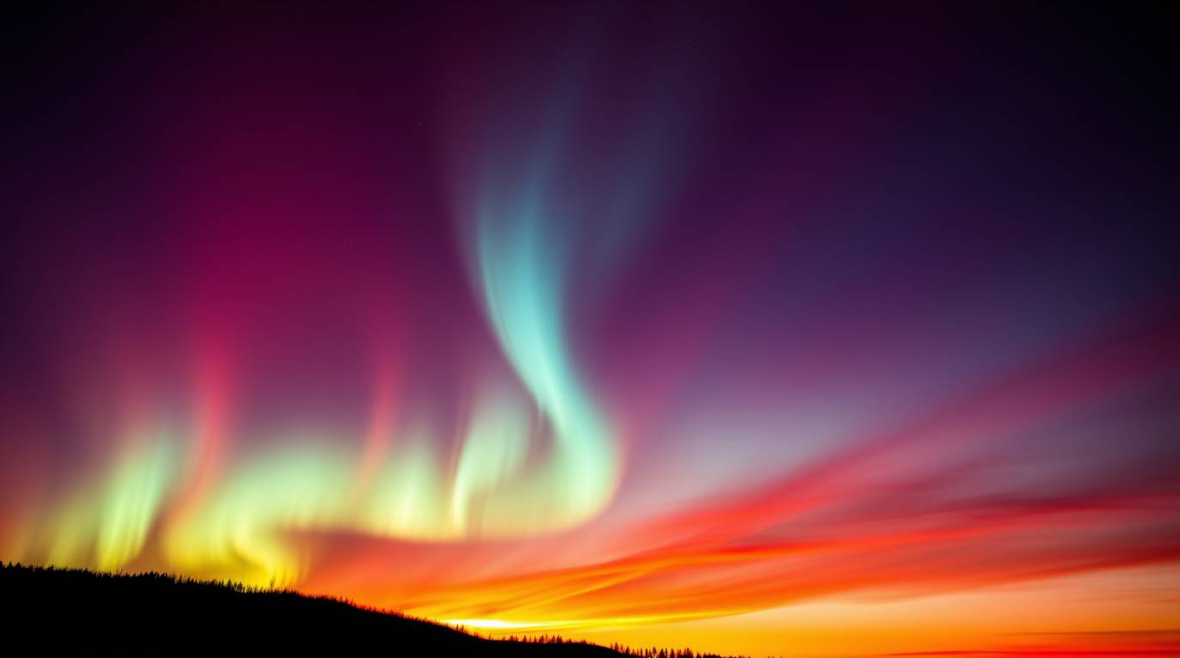 Experience the breathtaking beauty of the Northern Lights emerging over a vibrant sunset sky. This image showcases intense, d