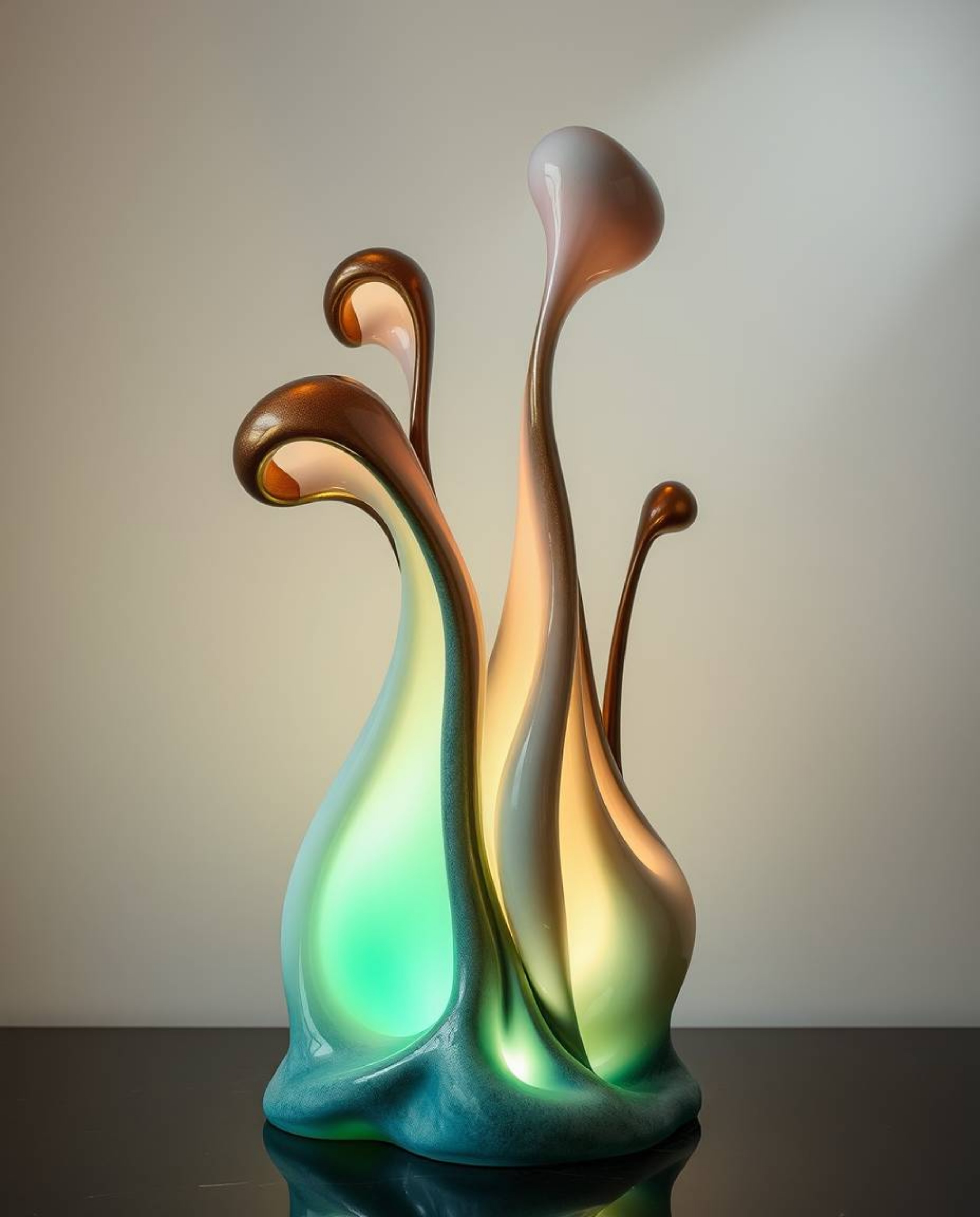 Explore a mesmerizing collection of cast bronze sculptures featuring 3D abstract liquid forms in soothing pastel colors. Bath
