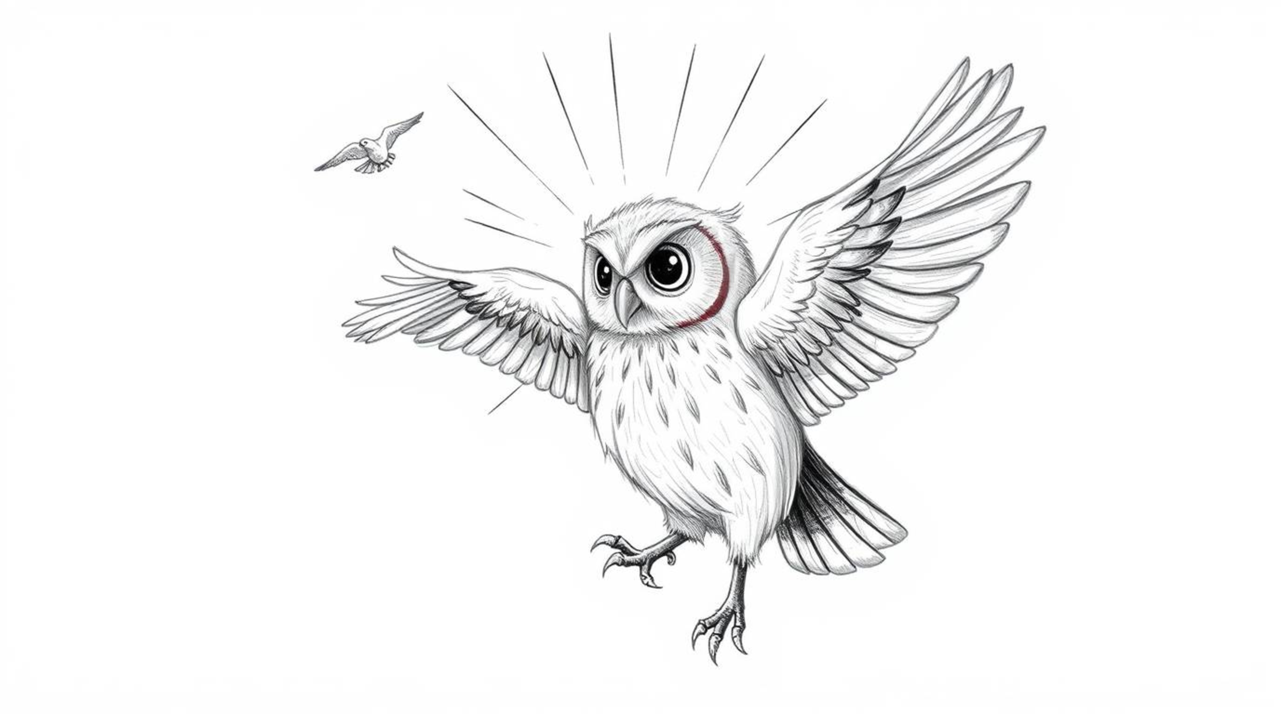 A captivating scene depicts a blind owl, rendered in a charming Pixar style, passionately teaching other birds how to fly.  T