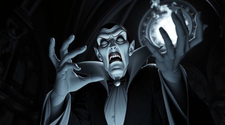 A captivating image of a classic Disney villain, pale and sharp-featured, casting a spell within a gothic castle. The scene i