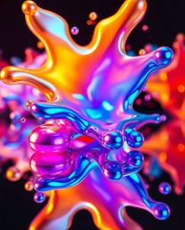 High-resolution stock photo featuring abstract 3D colorful splash shapes floating in space. This surreal digital art piece sh