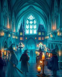 Discover a breathtaking magical school brimming with young wizards.  The scene is characterized by graceful and elegant featu