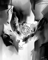 This dynamic digital sketch in black and white showcases a geometric optical illusion with retro vibes, created using loose p