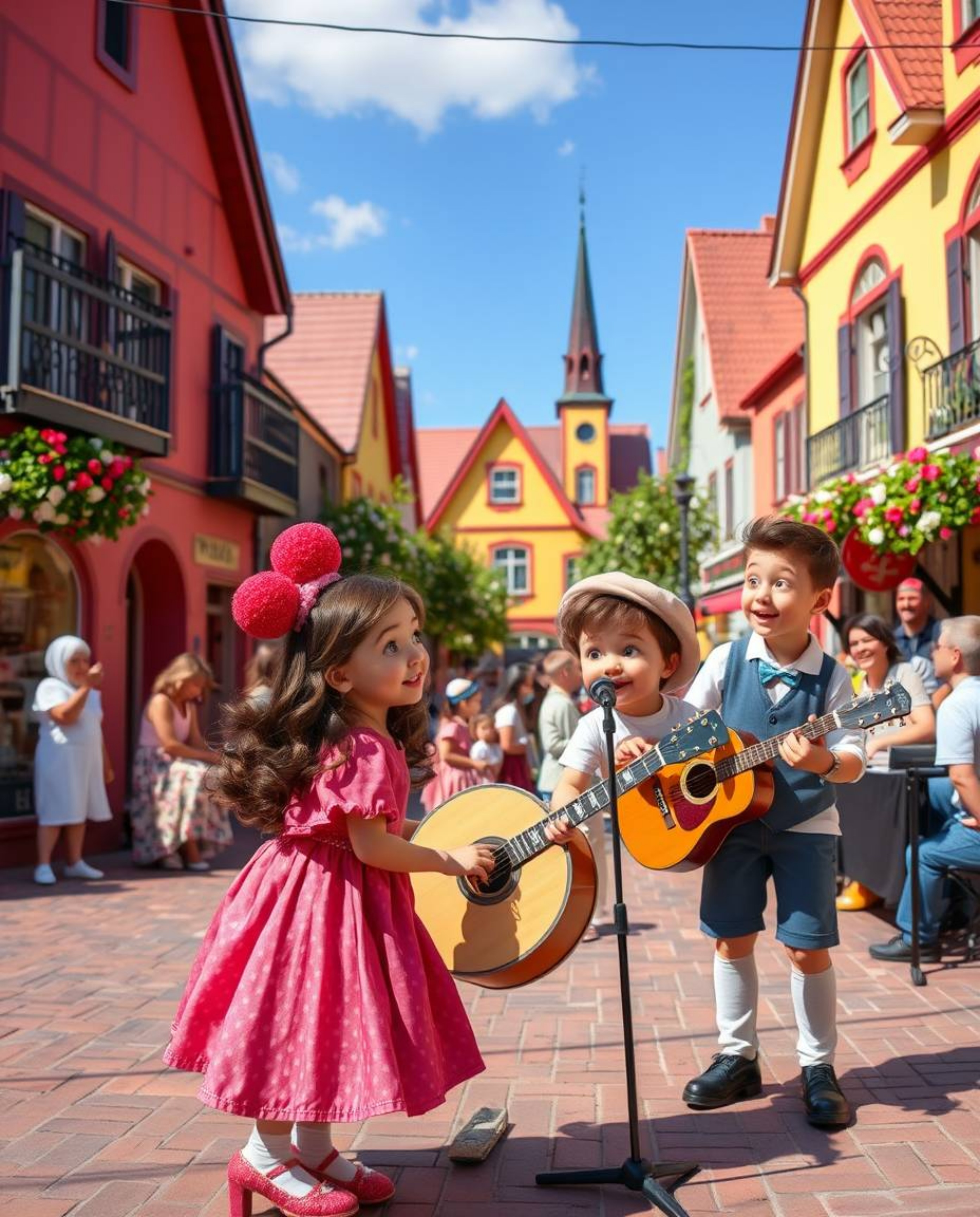 Experience a charming and adorable musical number set in a vibrant town square. This performance emphasizes cute features and