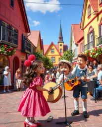 Experience a charming and adorable musical number set in a vibrant town square. This performance emphasizes cute features and