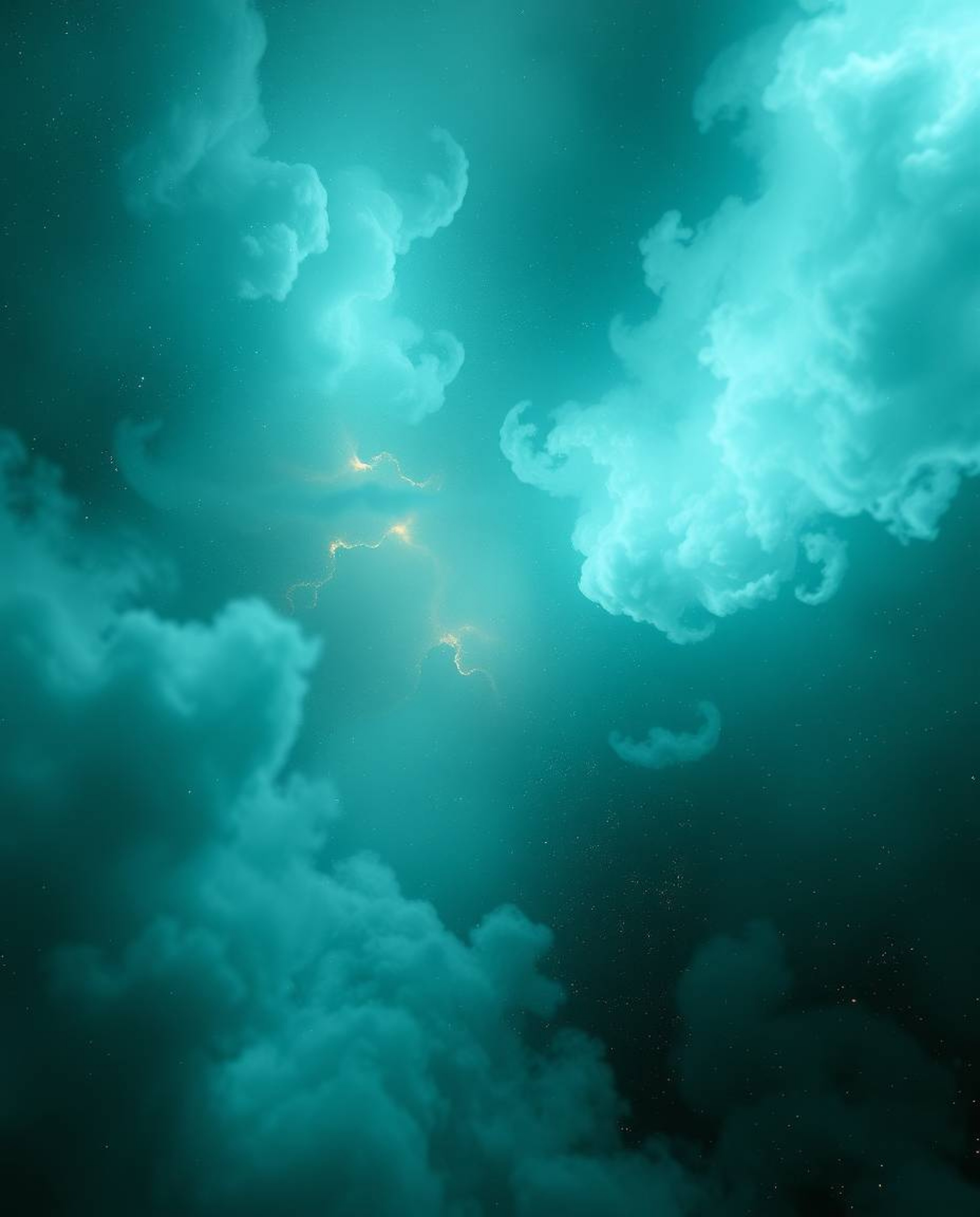 Experience a soft, dreamy atmosphere with rich, deep teal colors in a cosmic explosion. Witness colliding galaxies in a vibra