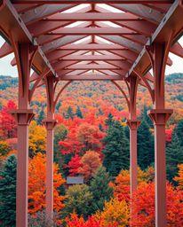 A captivating architectural color photograph features a striking digital glitch effect superimposed on a vividly colored fore