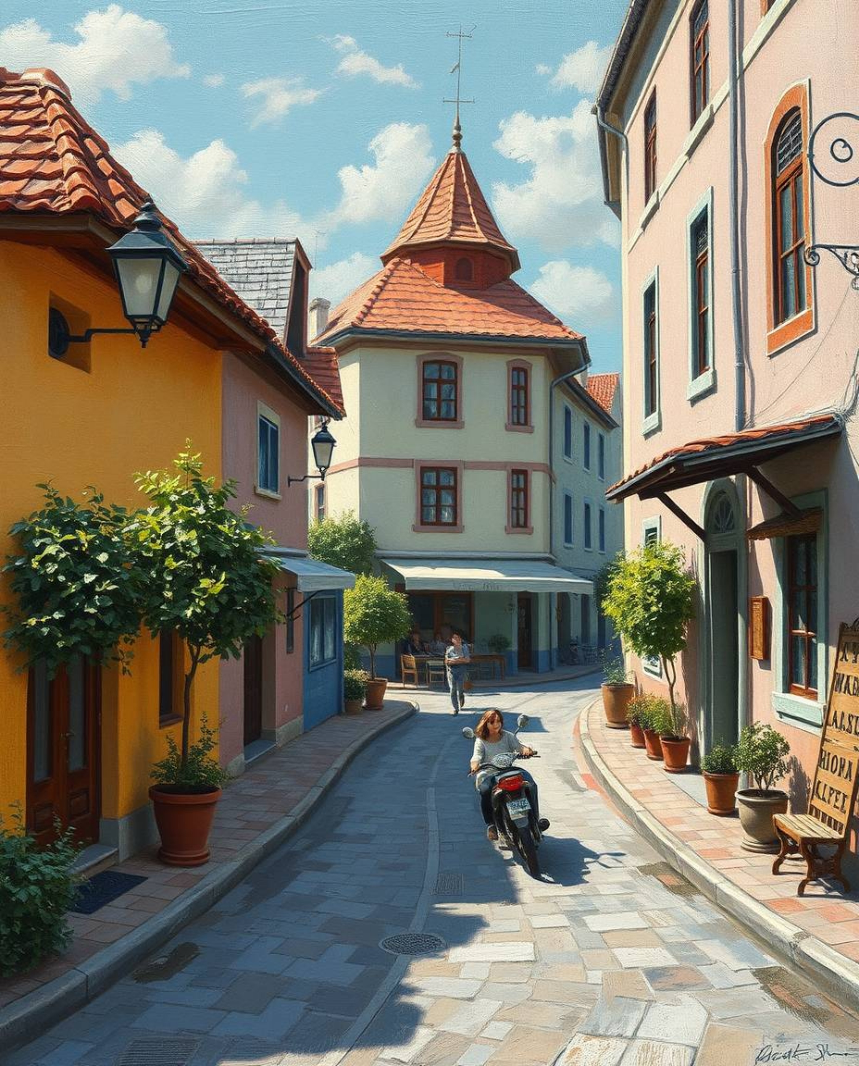 Discover a collection of charming surreal street scenes rendered in the classic style of oil painting.  Rich textures and gen