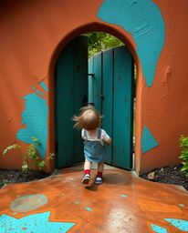A child's backyard transforms into a realm of wonder with the discovery of a magical portal, visualized through an earthy yet