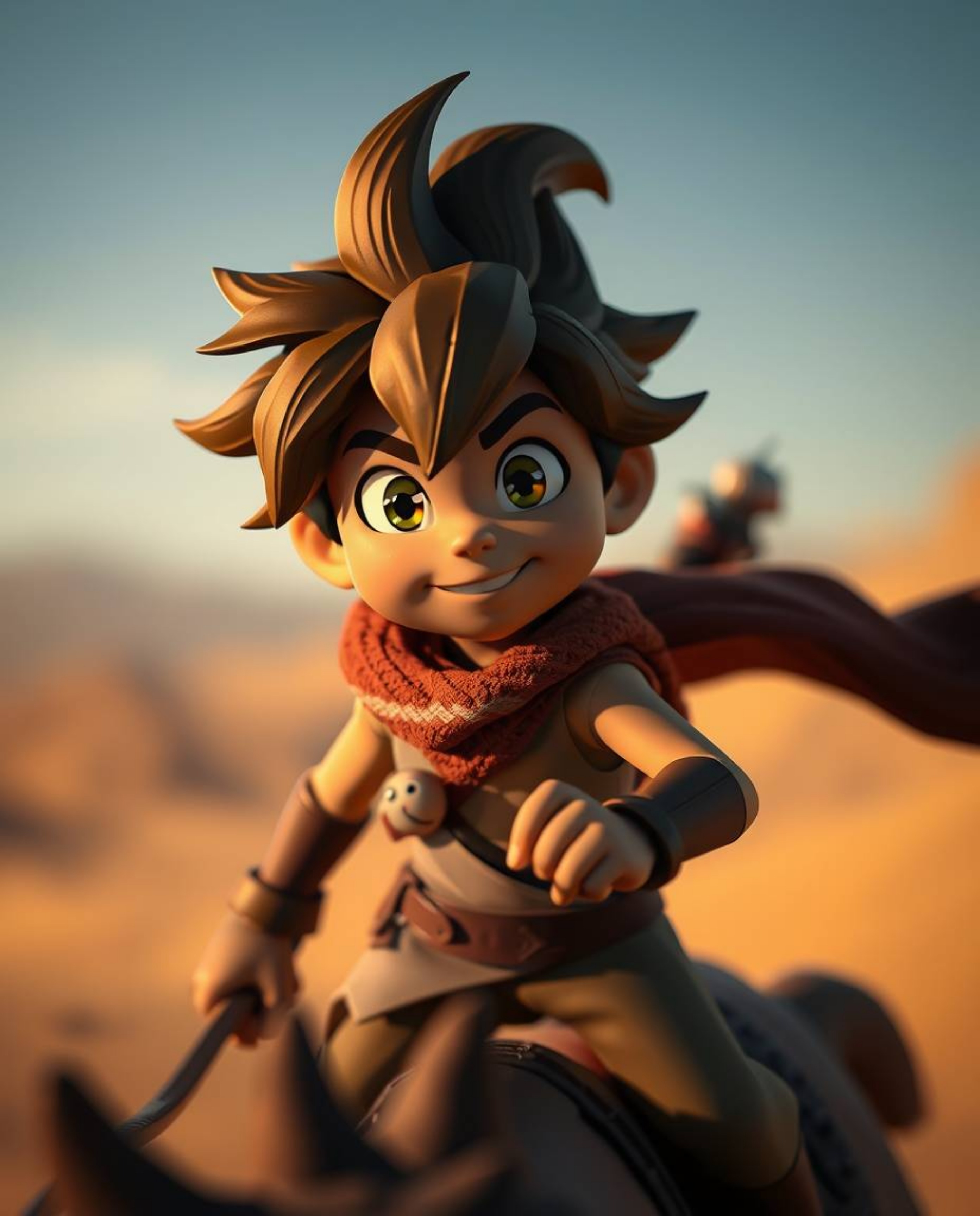 Embark on a thrilling desert adventure with a brave Disney-style hero, brought to life with sharp focus and a beautifully blu