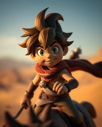 Embark on a thrilling desert adventure with a brave Disney-style hero, brought to life with sharp focus and a beautifully blu