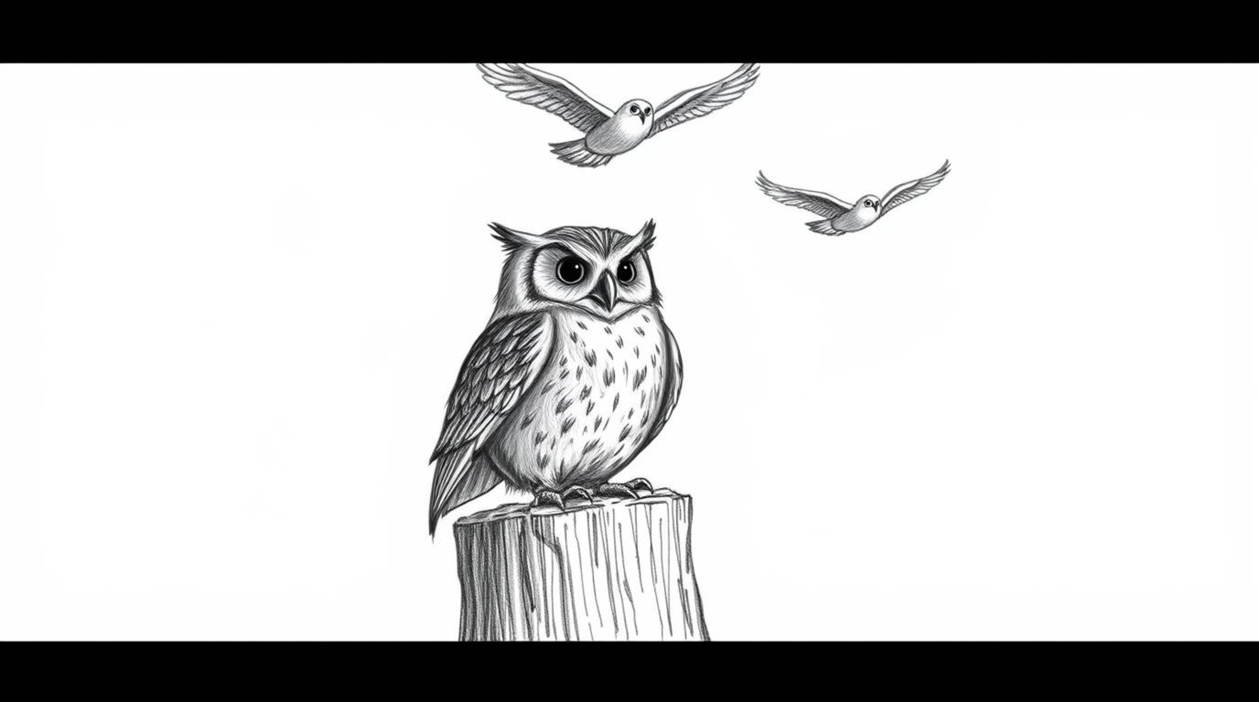 A heartwarming scene depicts a blind owl, rendered in Pixar's signature style, perched proudly on a tree stump. With hand-dra