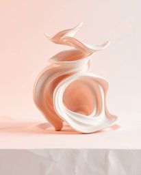 Explore a world of dynamic motion and soothing forms with sculptural clay art featuring soft pastel colors and geometric grad