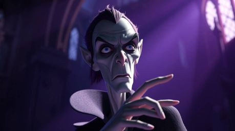 A captivating image depicting a classic Disney villain with gaunt features and pale skin, casting a spell within the aged wal