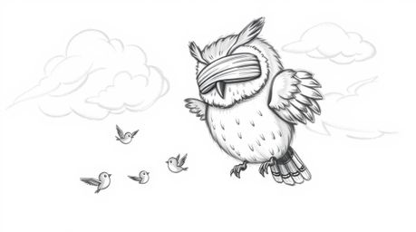 A heartwarming Pixar-style image of a blind owl with soft, feathery textures and expressive eyes, lovingly teaching small bir