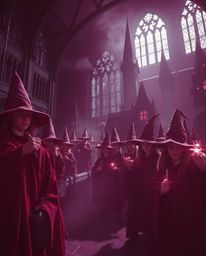 Explore a captivating magical school brimming with young wizards, presented in stunning surreal infrared tones. High contrast