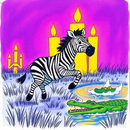 A vibrant scene unfolds with deep ultraviolet hues and warm candle lights illuminating a hand-drawn sketch in a colorful sket