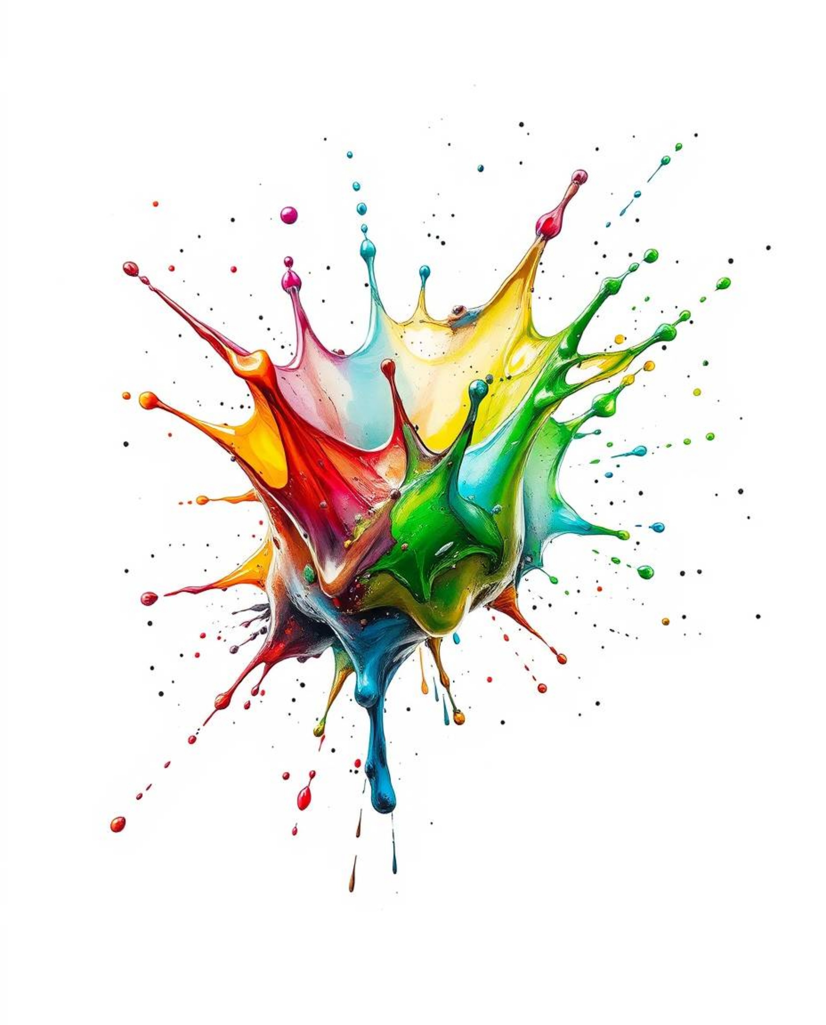 Explore the captivating beauty of a colorful paint splash frozen in mid-air, captured in an extreme macro close-up with a hig