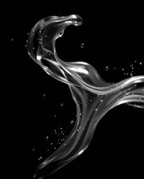 Classic black and white, high-contrast, low-key lighting crafts a dramatic visual effect on glassy, fluid 3D shapes in motion