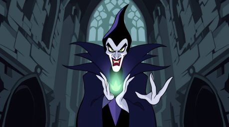 A captivating illustration of a classic Disney villain casting a spell within an old castle.  The artwork features sharp, cle