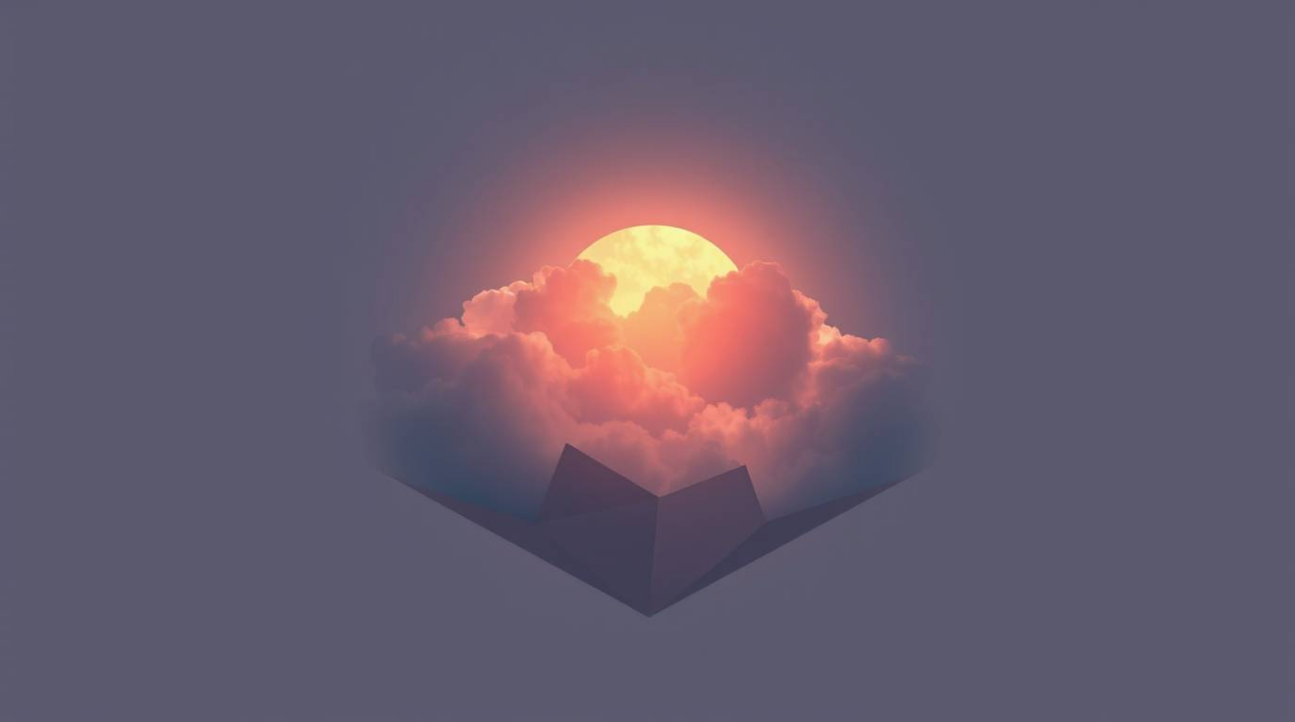 A captivating geometric logo design is inspired by a soft cinematic haze and features thunderstorm clouds dramatically illumi